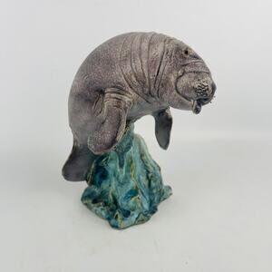 Handcrafted Manatee Ceramic Art Sculpture on Base 8”